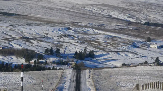 Snowy conditions in the village of Nenthead, Cumbria