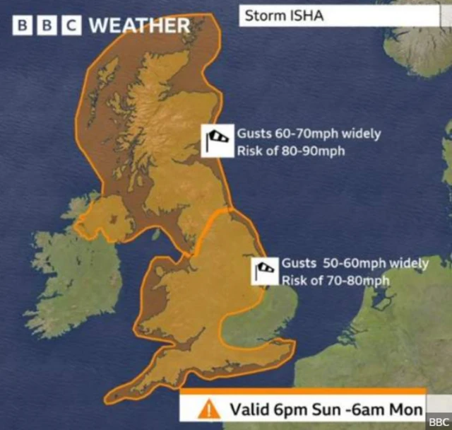 amber warning map for severe weather