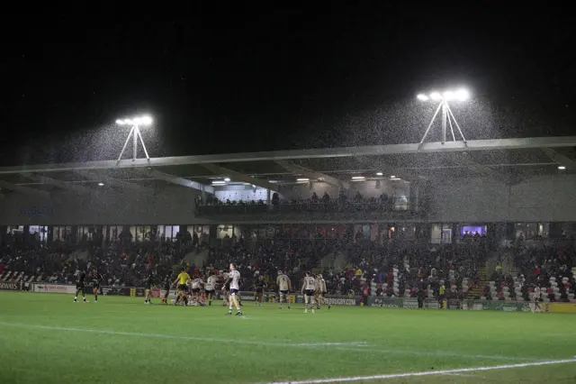 wet and windy Rodney Parade