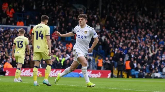 Dan James celebrates scoring