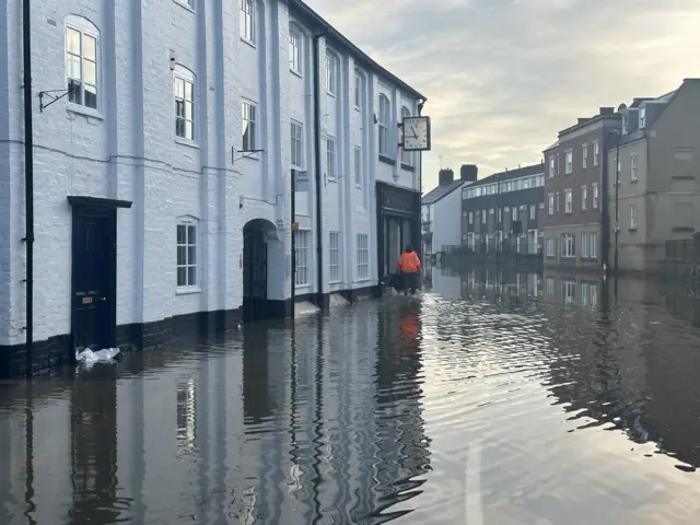 Flooding in Shrewsbury following Storm Henk