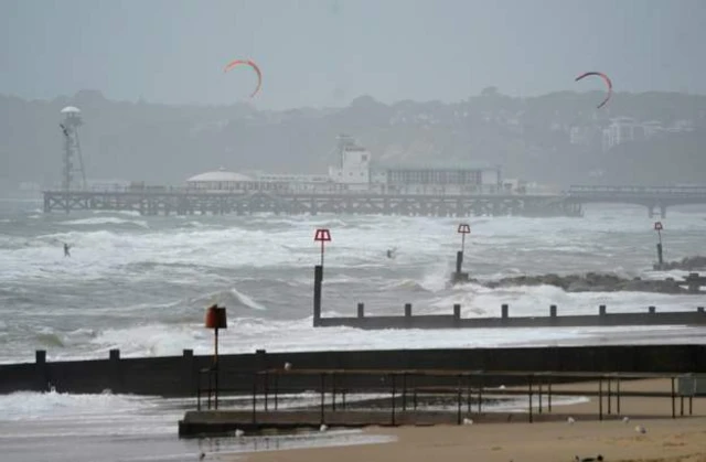 Kite surfers on Boscombe Beach