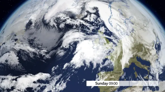 Map showing storm weather system over the atlantic