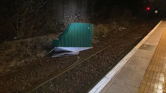 Part of a garden shed on the tracks at Belgrove in Glasgow