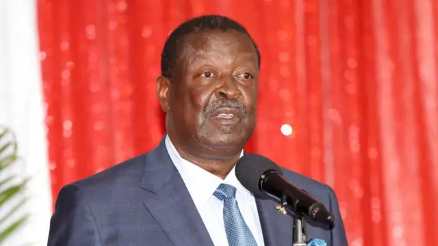 Musalia Mudavadi, Prime Cabinet Secretary of Kenya, gives a speech at a State Banquet hosted by President Ruto at State House, along with distinguished guests from Kenya and the United Kingdom on October 31, 2023 in Nairobi, Kenya.