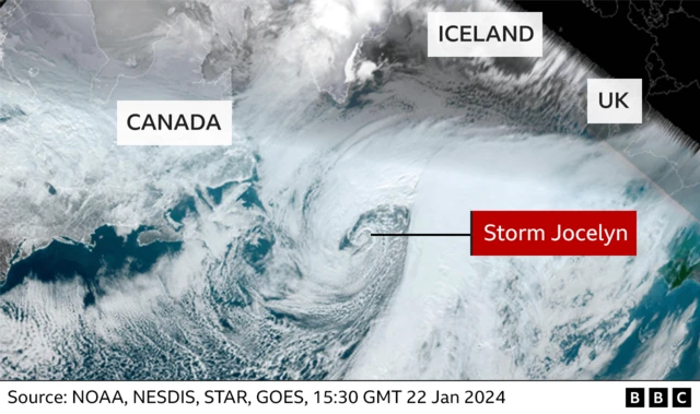 Location of Storm Jocelyn in North Atlantic