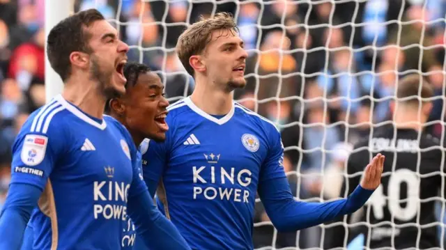 Leicester celebrate a goal