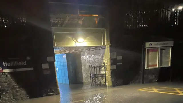 The flooded underpass in Hellifield