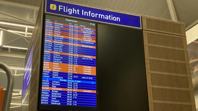 Flight board in Bristol Airport