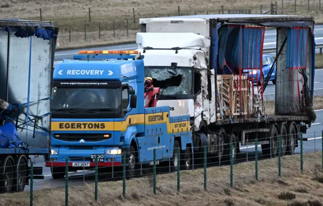 Two damaged lorries