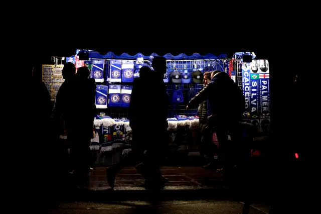 Scarves for sale outside Stamford Bridge