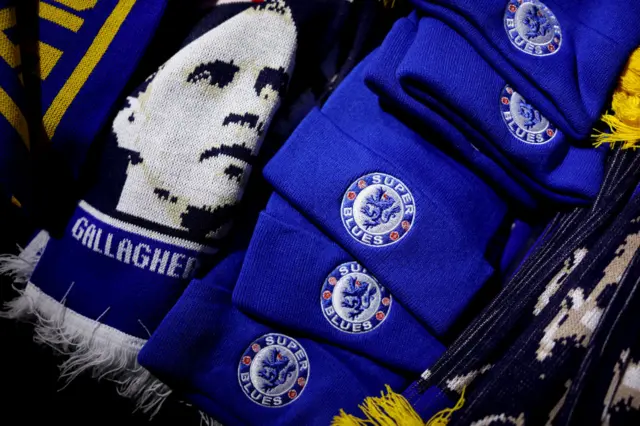 Scarves and hats at Stamford Bridge