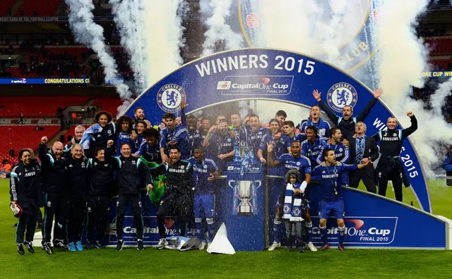 Chelsea celebrate after winning League Cup in 2015