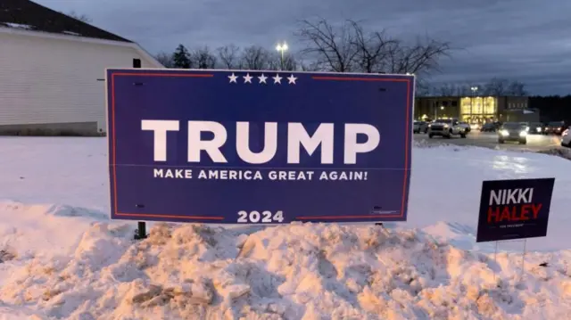 A Trump placard seen in a pile of snow outside someone's home