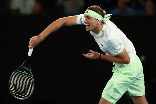 Alexander Zverev serves