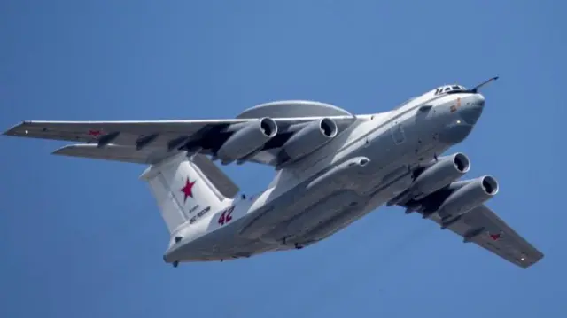 Russian Beriev A-50 airborne early warning and control training aircraft flies over Red Square during a rehearsal for the Victory Day military parade in Moscow, Russia May 7, 2019