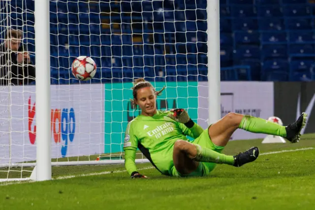 Chavas sits in her net after being beaten for the second time.