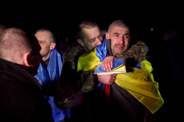 A Ukrainian prisoner of war following a prisoner swap in January