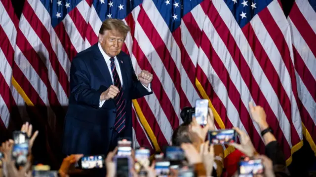 Donald Trump in front of a crowd in New Hampshire