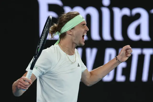 Alexander Zverev screams in celebration