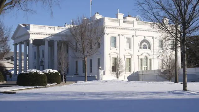 Garden of The White House is covered in snow during a winter storm in Washington DC