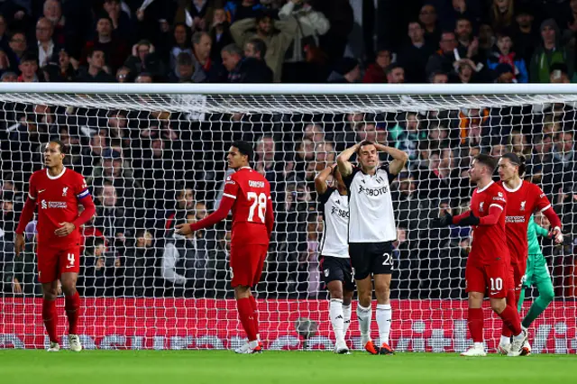 Joao Palhinha of Fulham reacts after a missed chance