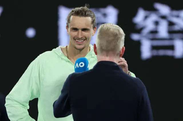 Alexander Zverev speaks with Jim Courier in on-court interview