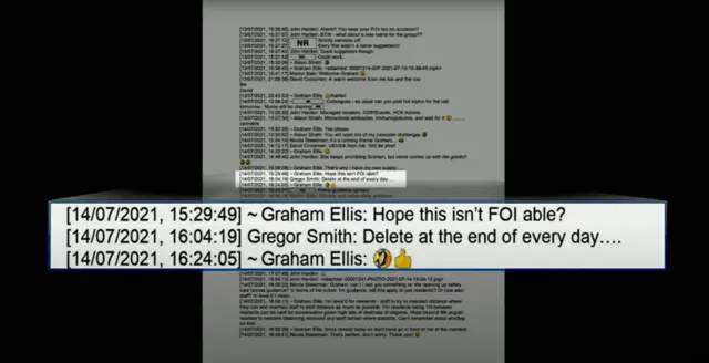 Screengrab showing the WhatsApp messages between Profs Ellis and Smith