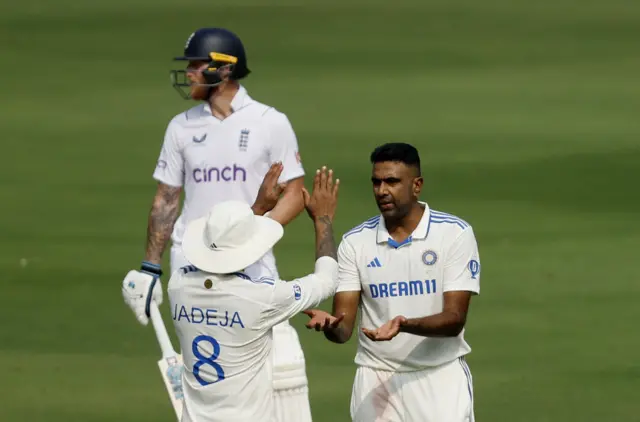 Ravichandran Ashwin celebrates the wicket of Mark Wood