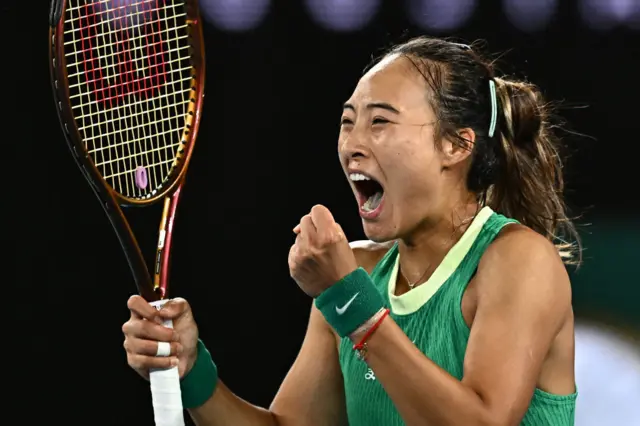 Qinwen Zheng roars in celebration