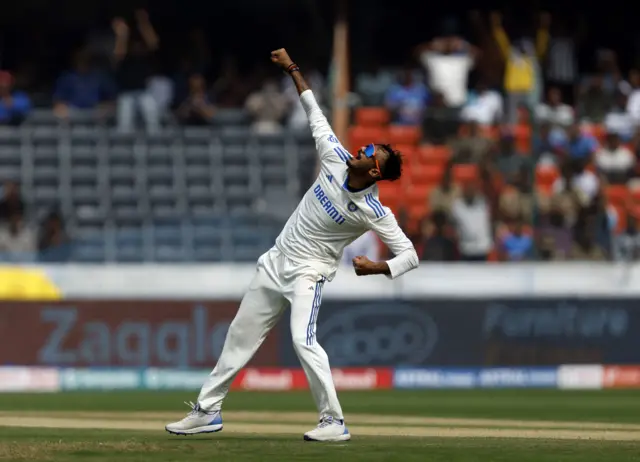 India's Axar Patel celebrates bowling Jonny Bairstow