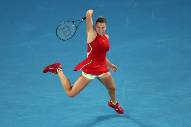 Aryna Sabalenka after hitting a forehand