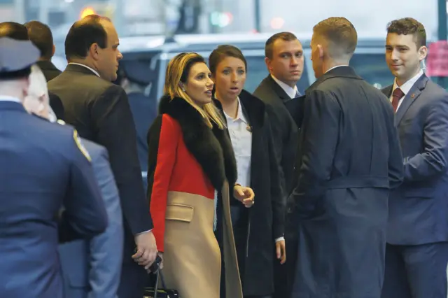 Attorney Alina Habba (C) waits outside the Trump Tower to attend E. Jean Carroll's defamation case against US former President Donald Trump in New York,