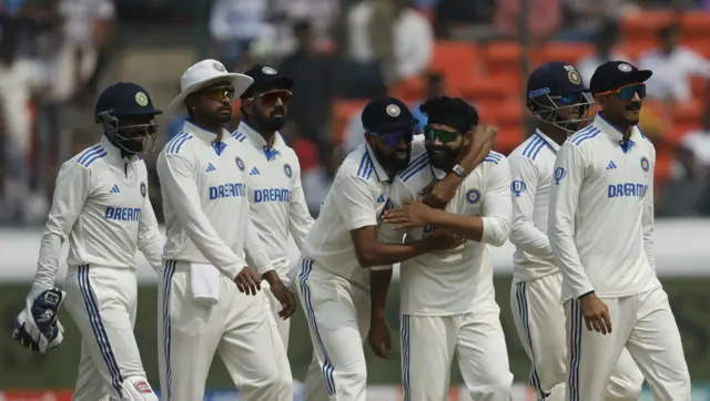 India's Ravindra Jadeja celebrates the wicket of England's Joe Root