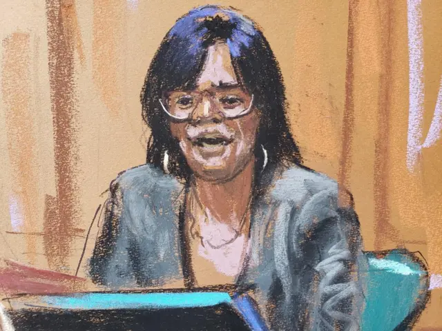 A court sketch of Carol Martin giving her testimony