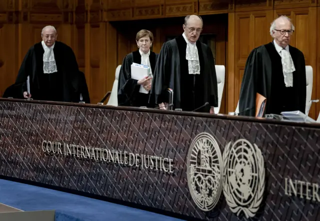 Judges walking to the bench in the ICJ