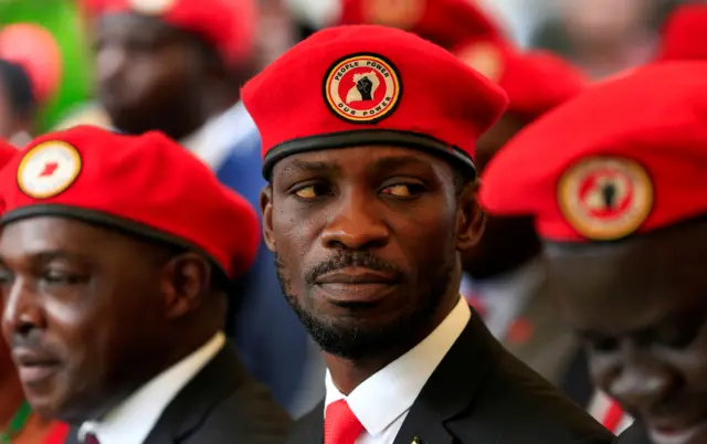 Ugandan musician turned politician, Robert Kyagulanyi also known as Bobi Wine attends a news conference at his home in Kasangati, Kampala, Uganda July 24, 2019