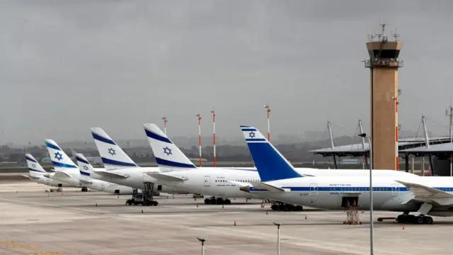 El Al Israel Airlines planes are seen on the tarmac at Ben Gurion International airport in Lod, near Tel Aviv,