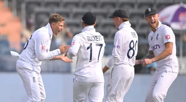 Joe Root celebrating his wicket