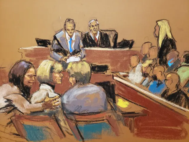 E. Jean Carroll listens as the verdict is read during the second civil trial where Carroll accused former U.S. President Donald Trump of raping her decades ago, at Manhattan Federal Court in New York City, U.S., January 26, 2024, in this courtroom sketch.