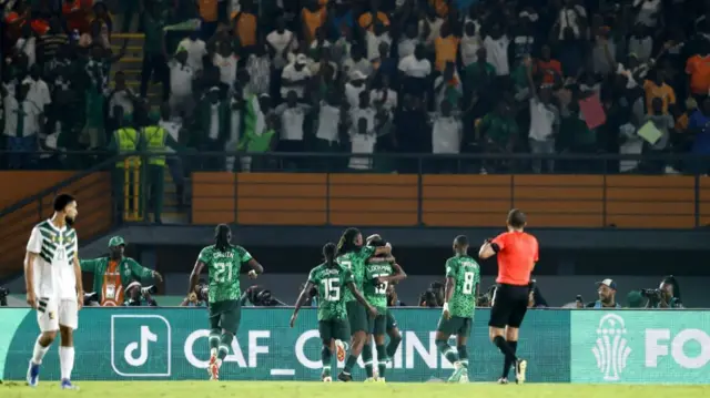 Nigeria scoring a goal at the Afcon football tournament