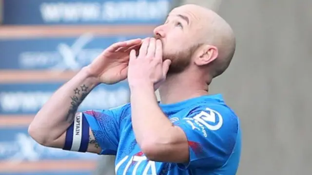 Paddy Madden celebrates scoring for Stockport