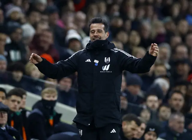 Marco Silva exclaims in disbelief at the decision to award Newcastle a goal.