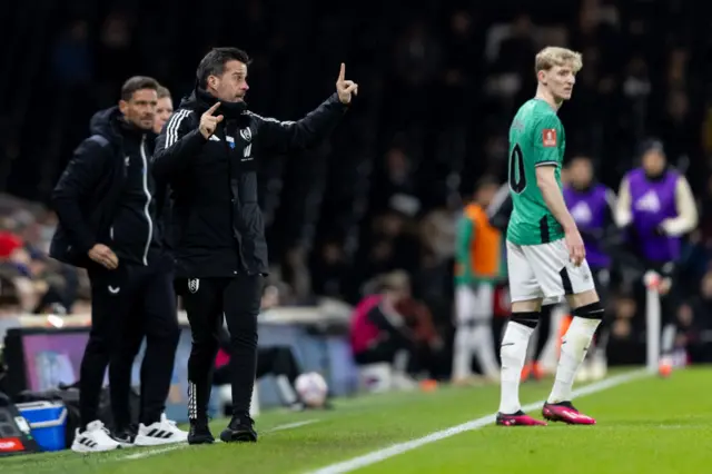 Silva issues instructions to his Fulham side from the touchline.