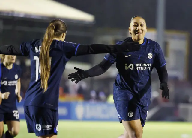 Lauren James and Fran Kirby celebrate