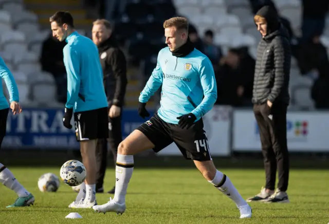 St Mirren striker James Scott warms up