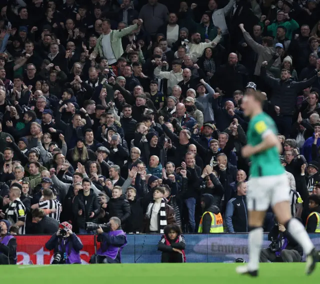 Newcastle fans in full voice atg Craven Cottage.