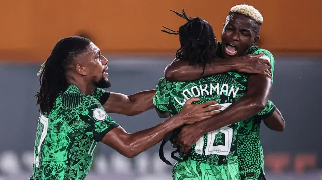 Nigeria celebrate Ademola Lookman's goal against Cameroon