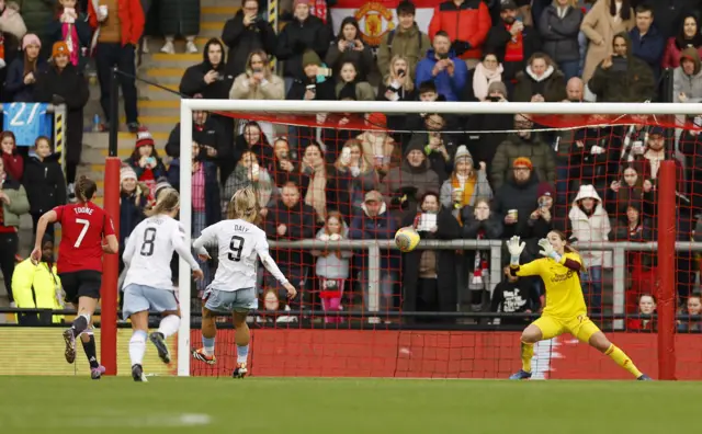 Rachel Daly scores Villa's goal v Man Utd from the spot.