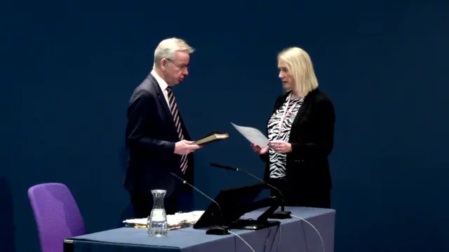 Michael Gove is sworn in at the UK Covid inquiry